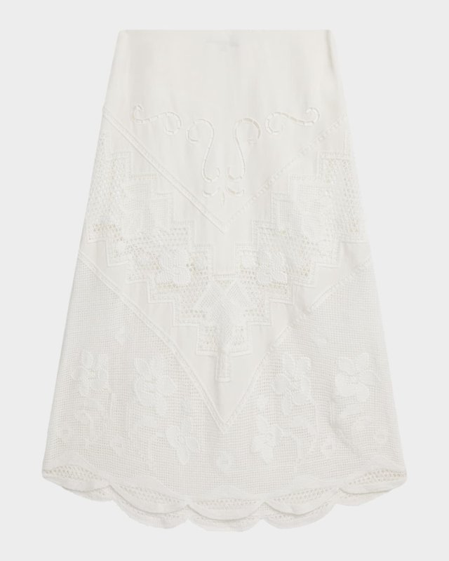 Lorelei Lace-Inset Linen Midi Skirt